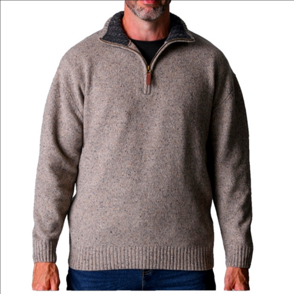 Men's Aran Sweater Market Gray Quarter-Zip Donegal Blend Zip Neck Irish - Picture 1 of 8